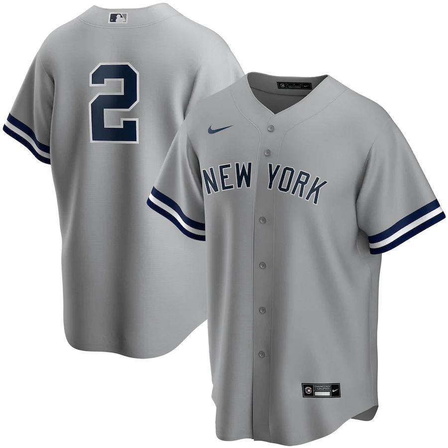 Mens New York Yankees #2 Derek Jeter Nike Gray Road Replica Player MLB Jerseys